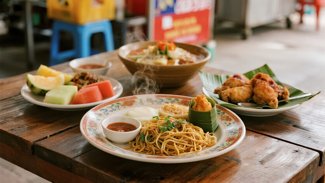 Traditional nasi lemak with sambal and fried chicken